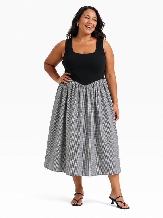 a new day Dresses & Skirts - A New Day Women's Pullover Knit to Woven Midi Dress Black/White Size 2X